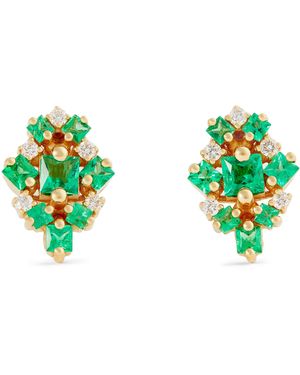 Suzanne Kalan Diamond And Emerald La Fantaisie Stud Earrings - Green