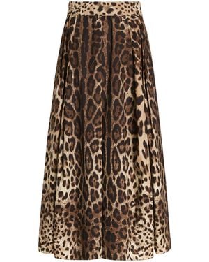 Dolce & Gabbana Cotton Leopard Print Midi Skirt - Brown