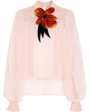 Valentino Silk Floral-Embroidered Blouse - Pink