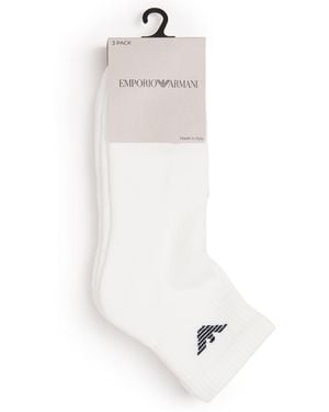 Emporio Armani Cotton-Blend Logo Ankle Socks - White