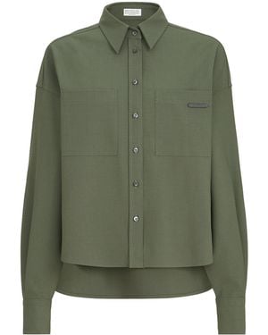 Brunello Cucinelli Virgin Wool-Blend Monili-Tab Shirt - Green