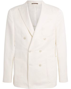 Canali Linen-Silk Double-Breasted Blazer - White