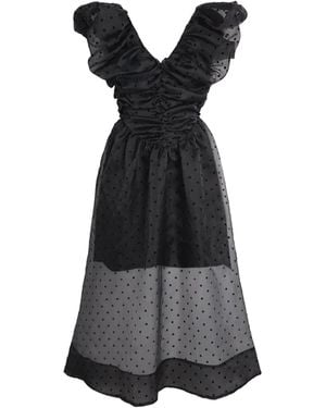Ganni Technical Organza Corset Midi Dress in Black | Lyst