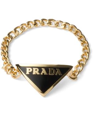 Prada Enamel Triangle Chain Ring - Metallic