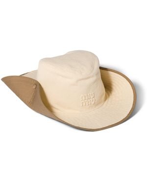 Miu Miu Cotton Logo Cowboy Hat - Natural