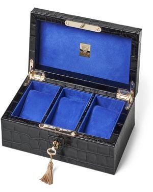 Aspinal of London Leather Croc-Embossed 3-Piece Watch Box - Blue