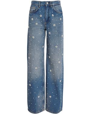 Maje Embellished Wide-Leg Jeans - Blue