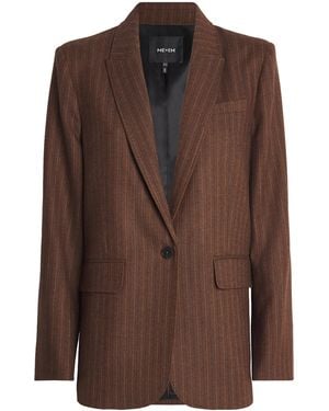 ME+EM Pinstripe Sharp Shoulder Blazer - Brown