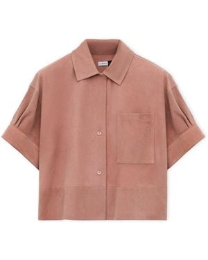 Loewe X Paula's Ibiza Suede Logo Short-Sleeve Shirt - Pink