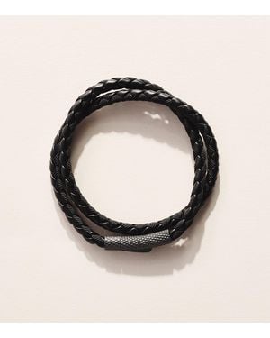 Tateossian Eco Leather Double-Wrap Braided Bracelet - Black
