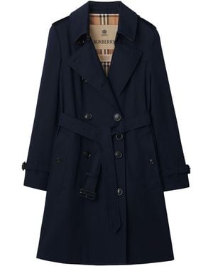 Burberry Gabardine Chelsea Heritage Trench Coat - Blue
