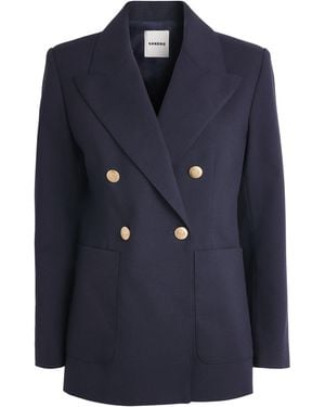 Sandro Virgin Wool-Cotton Double-Breasted Slim Blazer - Blue