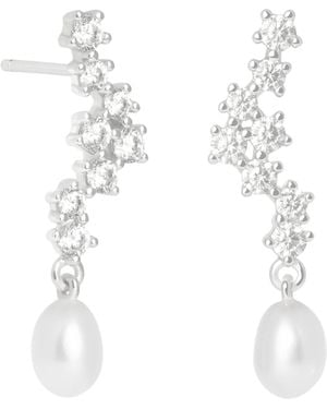 Astrid & Miyu Rhodium-Plated, Pearl And Cubic Zirconia Ripple Drop Earrings - White