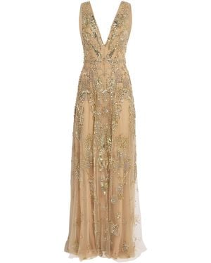 Zuhair Murad V-Neck Sea Meanders Gown - Metallic