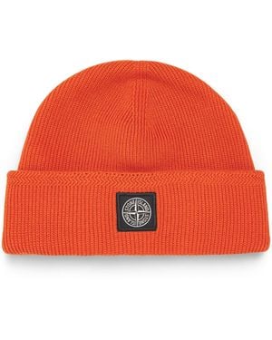 Stone Island Cotton Compass Patch Beanie - Red