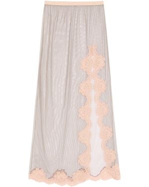 Valentino Sheer Lace-Trim Maxi Skirt - Pink