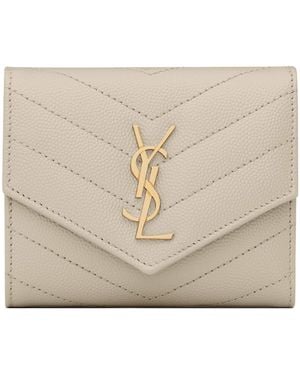 Saint Laurent Small Monogram Matelassé Envelope Wallet - Natural