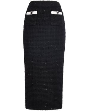 Self-Portrait Textured Midi Skirt - Black