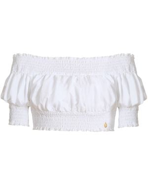 Balmain Cotton Off-The-Shoulder Crop Top - White