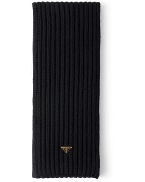 Prada Virgin Wool Logo Scarf - Black