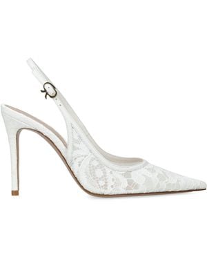 Gianvito Rossi Leather Lace Slingback Heels 95 - White