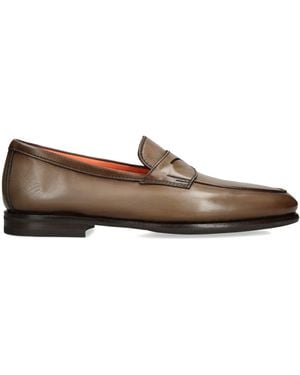 Santoni Leather Carlos Penny Loafers - Brown