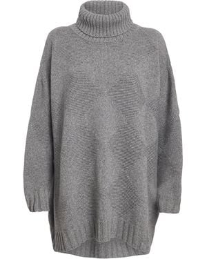 Eskandar Cashmere Diamond-Jacquard Wide Sweater - Gray