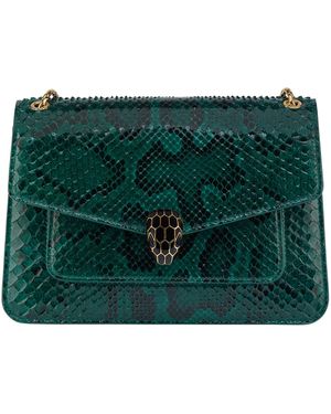 BVLGARI Python Leather Serpenti Forever Shoulder Bag - Green