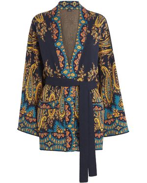Etro Jacquard Paisley Wrap Cardigan - Blue