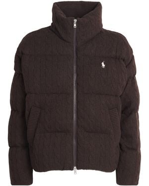 Polo Ralph Lauren Wool-Cashmere Cable-Knit Puffer Jacket - Brown