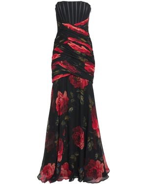 Carolina Herrera Silk Chiffon Floral Bustier Gown - Red