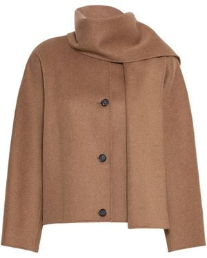 Max Mara Virgin Wool Scarf-Neck Jacket - Brown