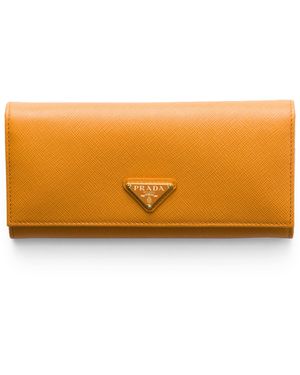 Prada Large Saffiano Leather Wallet - Orange