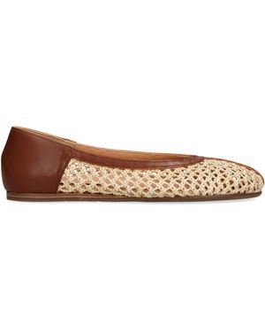Ancient Greek Sandals Raffia Leather-Trim Aeropi Ballet Flats - Brown