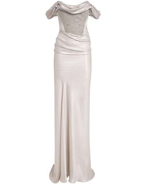 Clio Peppiatt Satin Crystal Paloma Gown - White