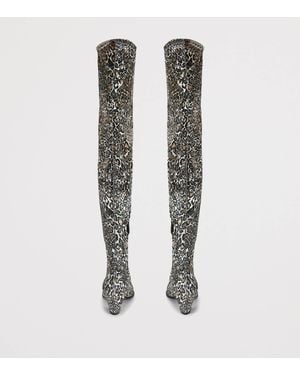 Kurt Geiger Velvet Leopard Print Bloomsbury Over-The-Knee Boots - Natural