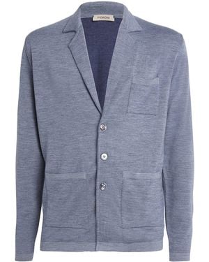 FIORONI CASHMERE Virgin Wool Vanisé Blazer Cardigan - Blue
