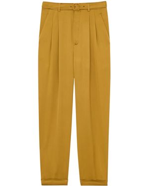 Saint Laurent Silk Pleated Slim Trousers - Yellow
