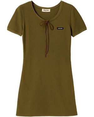 Miu Miu Cotton Tie-Detail Mini Dress - Green