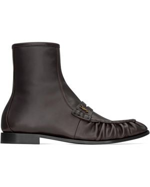 Saint Laurent Leather Le Loafer Ankle Boots - Brown