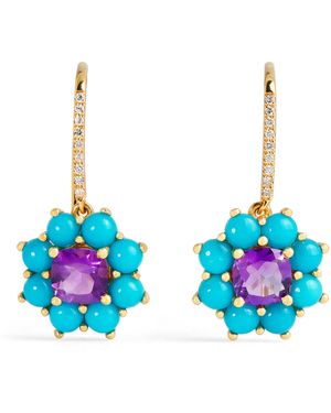 Jennifer Meyer Diamond And Gemstone Flower Drop Earrings - Blue