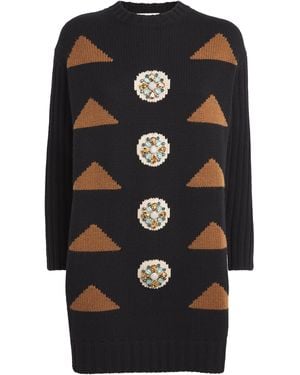 Max Mara Wool-Cashmere Jacquard Mini Dress - Black