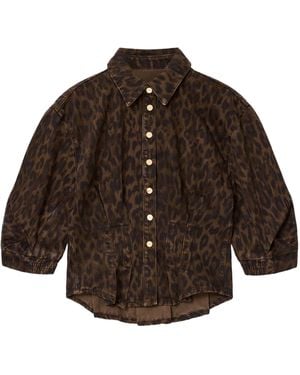 AllSaints Denim Leopard Nancy Shirt - Brown