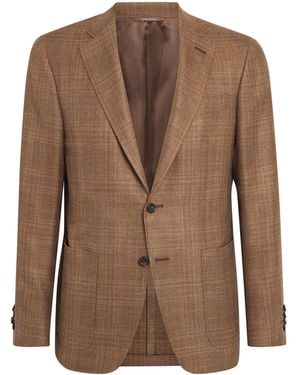 Canali Wool-Silk-Linen Check Blazer - Brown