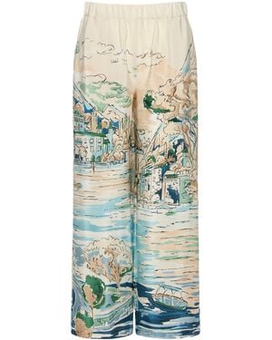 Weekend by Maxmara Silk Lake Print Trousers - Green