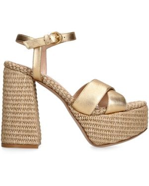 Gianvito Rossi Nappa-Raffia Bebe Platform Sandals 70 - Metallic
