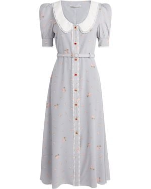 Alessandra Rich Floral Print Belted Midi Dress - Gray