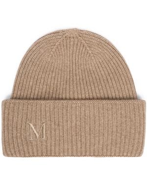 Max Mara Cashmere Monogram Beanie - Natural