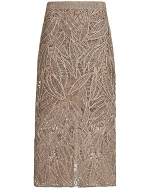 Brunello Cucinelli Dazzling Embroidered Midi Skirt - Brown