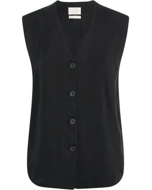 Lauren Manoogian Sanded Buttoned Sleeveless Top - Black